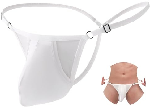 AIEOE Herr sexig tanga justerbar sträng EIS siden underkläder trosor lätt stretch t-byxor S-XL, Vit, L-XL