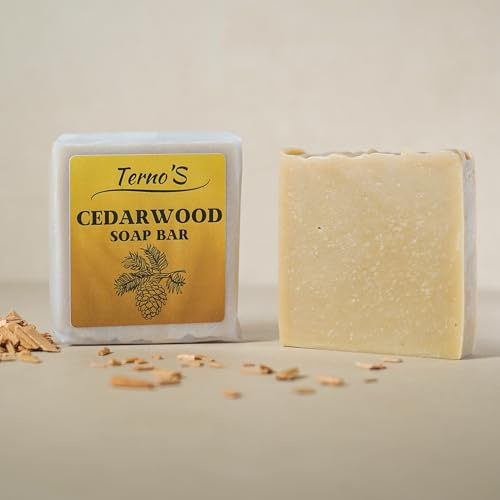Terno’S Cedarwood Naturseife 100g – Handgemacht in Bayern mit Bio-Ölen – Vegan & Palmölfrei – Für Haare, Gesicht & Körper – Naturkosmetik bei empfindlicher Haut & Haar– Duft (Zedernholz)