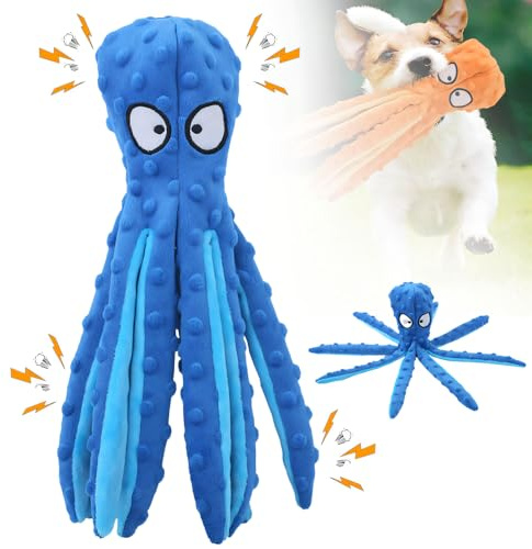Hundespielzeug Unzerstörbar, 2025 Neu No Stuffing Dog Toys, Hundekauspielzeug Welpenspielzeug Hunde-Quietschspielzeug Krake Quietschspielzeug Intelligenz Hundespielzeug Große Kleine Hunde (Blau)