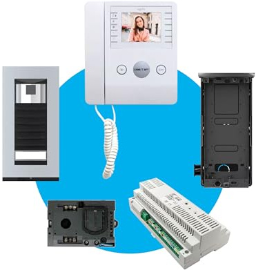 CAME Kit videocitofonico monofamiliare espandibile per sistema multifilare 200 con targa ad incasso, videocitofono AGATA bianco a cornetta, gruppo audio/video, placca a un tasto e alimentatore 230V