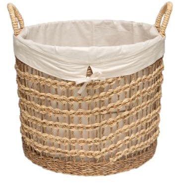 Arthur Cameron - Dhepa Handwoven Lined Seagrass Basket – Woven Storage Basket with Decorative Circular Design Perfect for Living Room, Bedroom, Bathroom & More (Medium)