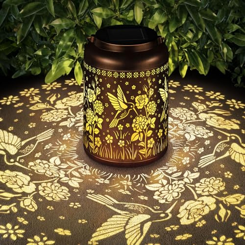 Mothers Day Gifts, Hummingbird Solar Lanterns Garden Decor Birthday Gifts for Women Mom Grandma Hanging Solar Lights Outdoor Waterproof Decoration for Outside LED Lanterns for Yard Patio Lawn