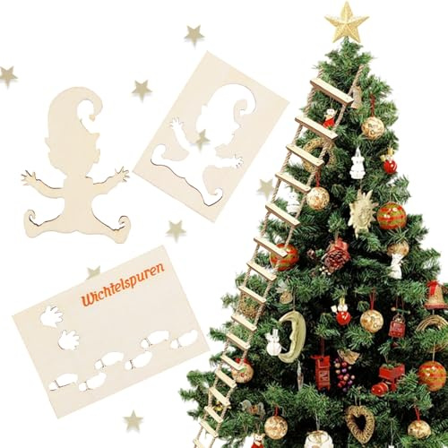Moiuguli Wichtel Schablone, Robust Schablone Fußabdrücke Einfache Handhabung, Wichtel zubehör Weihnachten Weihnachtsstimmung verbreiten, Wichtel Leiter für Fußböden Fensterdekoration
