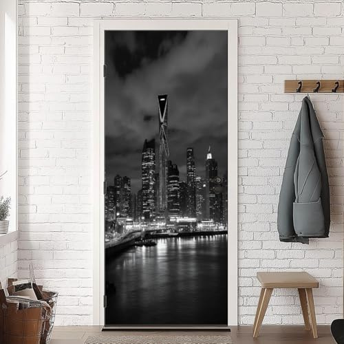 TACOKI Türtapete Selbstklebend Türposter New York Türbekleben Grau Türbilder, 3D Effekt Fototapete Türfolie Poster Türaufkleber Wandtattoo Tür Dekoration Stickers 85x200 cm v6366