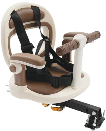 Susoso - Kinderfahrradsitz, Fahrradsitz, Fahrrad Vorne Babysitz mit Sicherheitsbügel & Pedal, Kindersitz für Kinder von 6 Monaten bis 8 Jahren bis 80 kg (Beige)