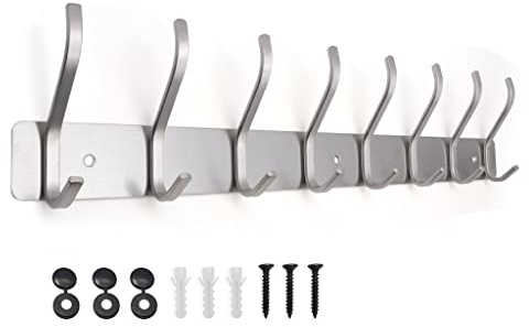 AJLTPA Hakenleiste Kleiderhaken Wand mit 8 Haken, Garderobenhaken Edelstahl, Garderobe Garderobenleiste Wandgarderobe für Schlafzimmer Bad Küche (Silber, 8 Haken)