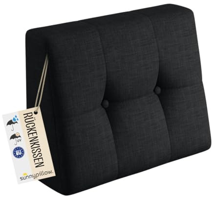 sunnypillow Palettenkissen Outdoor, UV-lichtecht, wasserdicht - Rückenkissen 60x40x20/10cm - Palettenauflage für Palettensofa für Haus und Garten - Palettenpolster für Palettenmöbel - Kissen Schwarz