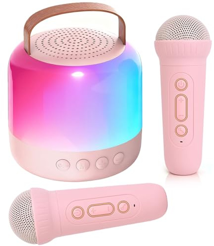 AIUNAOM Macchina per Karaoke con 2 Microfoni Senza Fili per Bambini, Cassa Bluetooth Portatile con LED ed Effetti Sonori - Regalo di Natale Ideale per Ragazze 3-12 Anni