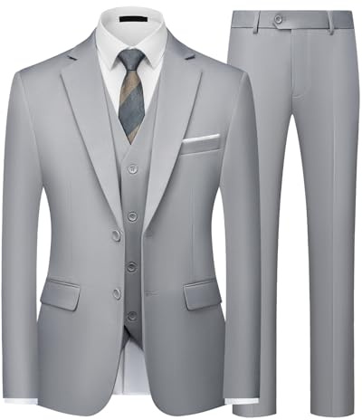 Mens Suits 3 Piece Slim Fit Two Button Blazer Waistcoat Trousers Set Formal | Classic formal tuxedo suit designed for weddings, business meetings, parties, prom, graduation and evening dinner events