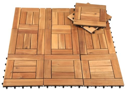 Peviasot Träplattor terrassplattor, 3 m² 33 stycken trädgårdskakel 30 x 30 cm, balkongplattor av akaciatträ, klickplattor terrassplattor 6 ribbor kakel för trädgård, terrass, balkong