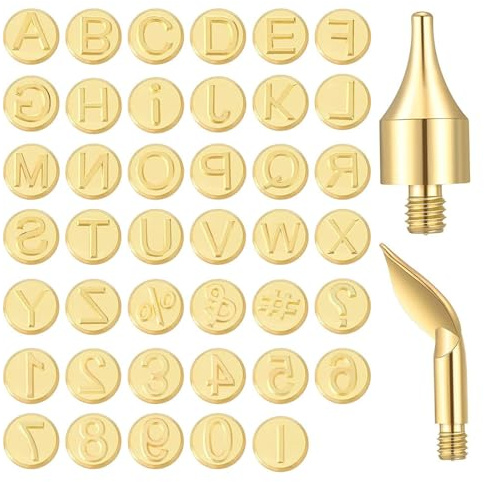 Brennstempel Buchstaben Set, 43 - teiliges Holzbrand Spitzensatz, Messing Material - Vielfältige Personalisierung, Einfache Montage, Für Holz Leder DIY Basteln