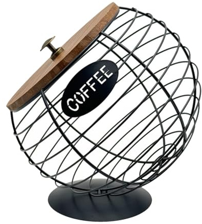 Homyl Porte-capsules de Café Grande Capacité, Boîte à Capsules En Métal avec Couvercle En Bois, Panier de Rangement Moderne pour Le Comptoir, La Maison Ou L, Noir 20 Cm X 21 Cm