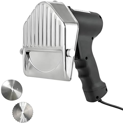 GwlThixion Commercial Electric Doner Kebab Slicer, 80W Cordless Battery Professional Turkish Knife, 2 Removable Blades Max Cutting Thickness 8mm, for Lamb, Pork and Chicken 100T