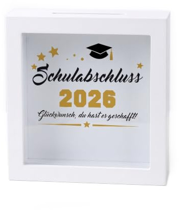 Herz & Heim® Spardose Geldgeschenk für Abitur, Schulabschluss, Bachelor, Master & Ausbildung – Bilderrahmen Geschenkbox zum Befüllen für Abschluss & Prüfung (Schulabschluss)