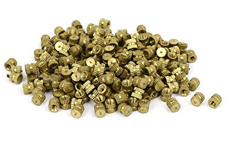 sourcingmap M3 x 5mm 5.3mm OD Brass Injection Molding Insert Knurled Thumb Nut 200PCS