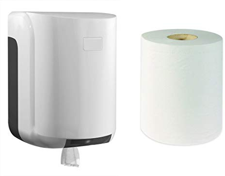 Pack dispensador de bobinas de Papel secamanos más 1 Rollo secamanos Mecha Adecuado para Este dispensador. Especial para comunidades, Bares y restaurantes