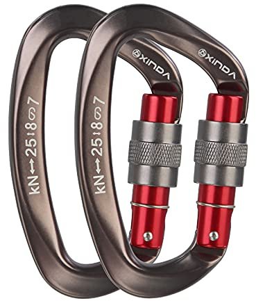 XINDA Screwgate Locking Carabiner Clip - Professional Rock Climbing Carabiner Screw Lock,Heavy Duty Carabiners for Climbing,Mountaineer,Hammock,Camping,Outdoor Equipment (2 pcs Gray)
