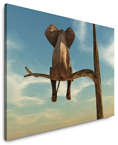 Paul Sinus Art Elefant auf einem Baum 120x 80cm Inspirierende Fotokunst in Museums-Qualität für Ihr Zuhause als Wandbild auf Leinwand in