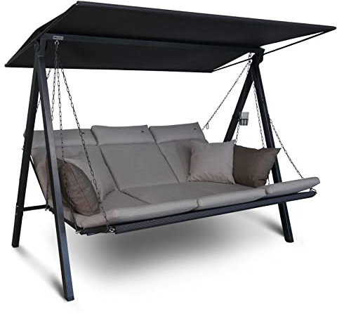 Angerer Hollywoodschaukel Lounge Smart – Schaukel zum Sitzen, Liegen & Entspannen, inkl. Bett-Funktion, einfache Montage, Made in Germany, hochwertiger Stoff, Beige