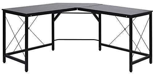 HOMCOM Mesa de Ordenador PC Escritorio para Oficina Hogar Tipo Mesa Esquinera Forma L Marco Metal 150x150x76cm