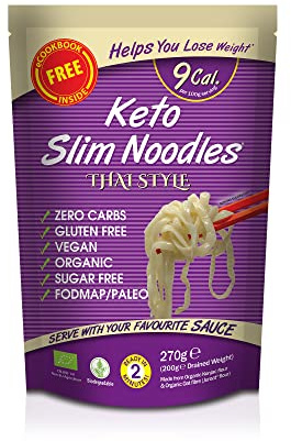 Slim Pasta - Noodles Thai Style - 270g - Pasta Vegana Baja en Calorías - Ideal para Dieta Keto | Pasta de Konjac - 9 Kcal cada 100 g - Efecto Saciante - Elaborado con Harina de Konjac, Agua Purificada y Fibra de Avena