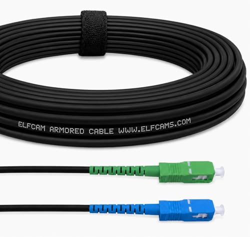 Elfcam® - Câble à Fibre Optique en Acier Blindé Compatible avec Freebox, Convient aux Installations Extérieur et Intérieur, SC/APC à SC/UPC Monomode Noir, 7M