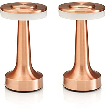 Auraglow Copper Rechargeable Touch Control Cordless LED Table Lamp - Perfect for Bedside Tables, Hotels and Restaurants - Twin Pack | 48 hour battery, anti glare ring, 3 modes, 5 hour charge, for bedside, hotel, restaurant and dining