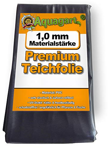 Hochwertige PVC Teichfolie 1,0mm Stärke 1m x 4m I Fisch und Pflanzenfreundlich, UV- und witterungsbeständig I Schwimmteich Folie Gartenteich Teichplane schwarz I Aquagart Garten- und Teichzubehör