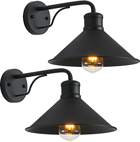 VICTOGATE 2 Pack Outdoor Wall Lights Wall Mount for House, Porch Light Fixtures, Matte Black Modern Farmhouse Wall Sconce, Classic Barn Lights Outdoor & Indoor-E26 Socket