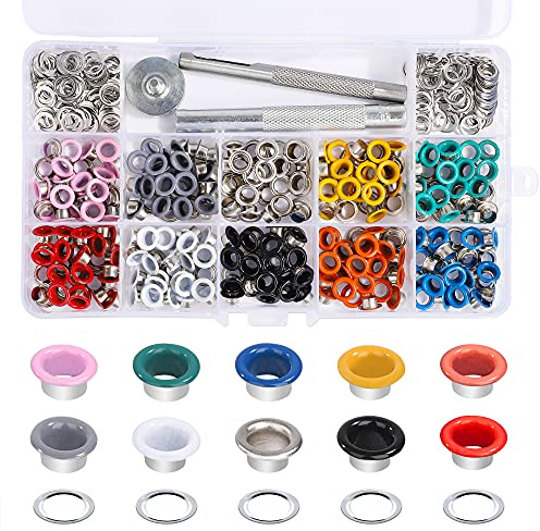 300 ojales metálicos multicolores con herramientas de instalación, apto para zapatos, sombreros, cinturones, ropa, bolsas (10 colores)