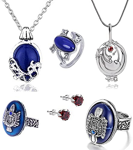 Zaky 6 pièces The Vampire Diaries Daywalking Katherine Saphir Cristal Pendentif Colliers Clous d'oreilles Anneau Elena Verveine Ouverture Charme Collier Film Bijoux Ensemble