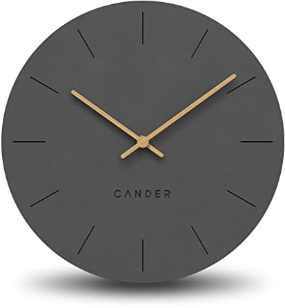 Cander Berlin MNU 2630 G Wanduhr MDF lautlos ohne Tickgeräusche 30 cm analog Wohnzimmer modern Vintage grau anthrazit Holzzeiger