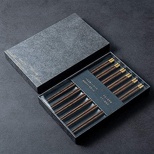 ZHANGDONG Palillos Chinos Palillos Sushi Palillos Coreanos Juego de Regalo de 5 Pares de Palillos Chinos, Palillos de Madera Natural y Cabeza de latón.Aplicar en el hogar y el Restaurante, exteri