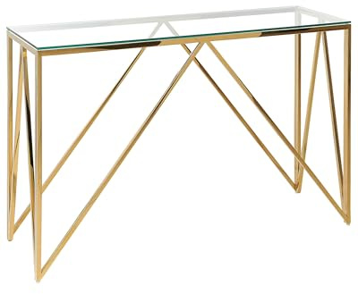 Beliani Schmaler Konsolentisch rechteckig transparent Metallgestell Gold Glamour Weso