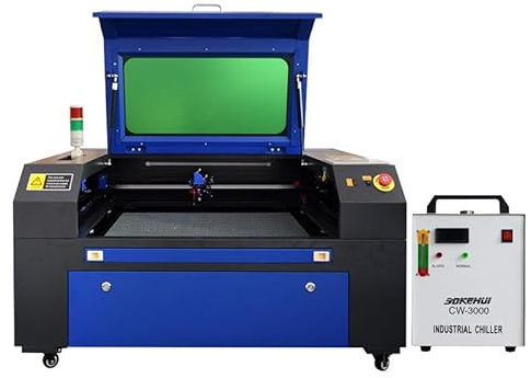 60W 700mmx500mm CO2 Laser Graviermaschine Lasergravurmaschine Laser Cutting Engraver Graveur Laser Engraving Maschine Gravurwerkzeug+Industrieller Wasserkühler CW-3000