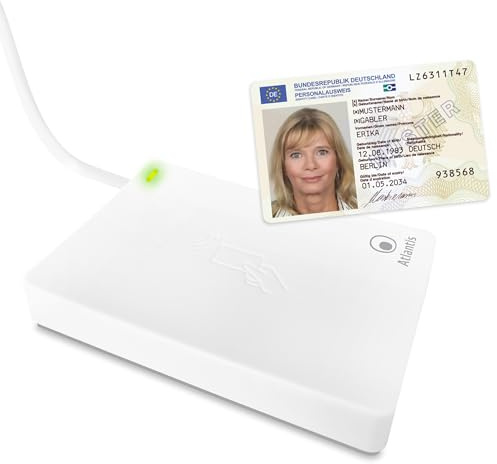ATLANTIS CIE-Kartenleser 3.0, Italienischer elektronischer Ausweis, für INPS, Ag. Einnahmen, INAIL, Gesundheitsakte, ANPR kontaktloses Smartcard-Lesegerät für PC, USB-Anschluss, weiß, P005-CIED311 | P005-CIED311 für INPS, Eingangsagentur, Inail, Gesundheitswesen und ANPR, weißes Smartcard-Lesegerät