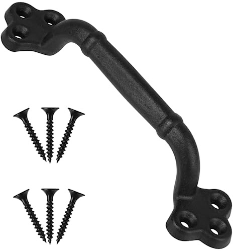 SWEWARM Türgriff, Türgriffe, Türklinke, rustikaler Torgriff, 22,9 cm, robuster Gusseisen-Türgriff, mattschwarzes Finish für bequemen Griff, Vintage-Griff für Tore, Scheunen, Garage, Schuppentüren