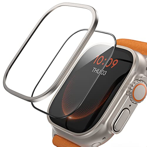 Lamicall Screen Protector for Apple Watch Ultra 2/1 49mm (2024/2023/2022), [Titanium Alloy Frame] 2 Pack 9H Tempered Glass Film with Easy Alignment Tool, Waterproof Full Coverage Protective Case