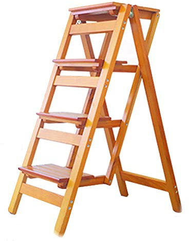 Holzleiter 4 Stufen Hocker, klappbarer Tritthocker Haushalt tragbare Trittleiter Multifunktionsleiter für Küche, Büro, Bibliothek