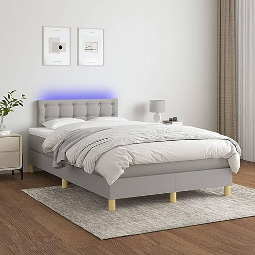 ZQQLVOO Bettgestell Familienbett Palettenbett Boxspringbett mit Matratze & LED Hellgrau 120x200 cm Stoff Geeignet für Familienzimmer