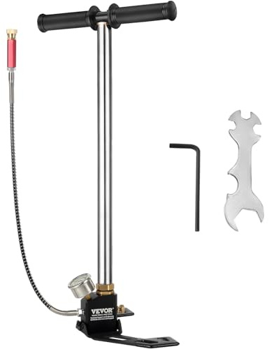VEVOR Airgun PCP Pump 4500PSI High Pressure Hand Pump 3 Stage Pump Chamber PCP Air Pump, Silver