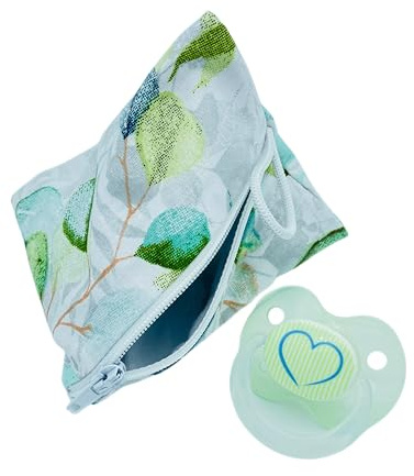Aufbewahrung Schnuller-Tasche XL für 2-4 Nuckel Eukalyptus weiß grün grau mint