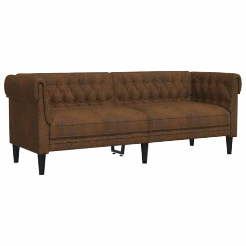 vidaXL Sofá Chesterfield de 3 Plazas, Asiento con Respaldo Reposabrazos, Sillón Tapizado de Televisión, Mueble para Salón, Tela Marrón