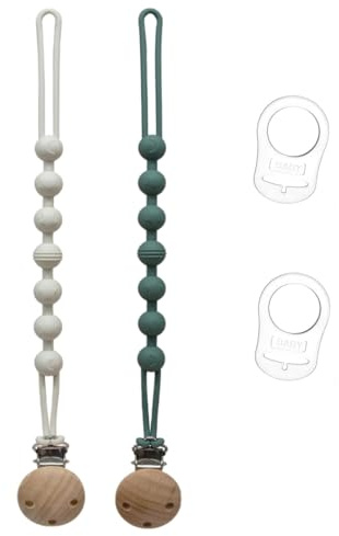 2 Pezzi Catenella Portaciuccio in Silicone,Set Catenelle per Ciuccio con 2 Pezzi Ciuccio Clip Adattatore, Portaciuccio Senza BPA,Catenelle per Ciuccio con Adattatore