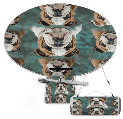 YHEGBFD Picknickdecke, lustige englische Bulldogge, Picknickmatte, faltbar, kompakt, Stranddecke, für Frühling, Sommer, Camping, Park, Reisen, tragbare Campingdecke