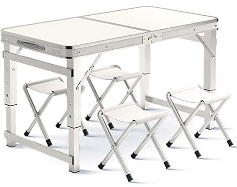 Campingtisch-Set mit 4 Hockern, höhenverstellbar 55/63/69 cm, leichte Outdoor-Tische, Verwendung für Reisen, Camp, Picknick, Grillpartys, tragbare faltbare Tische aus Aluminium (Farbe: Blau (4 Perso