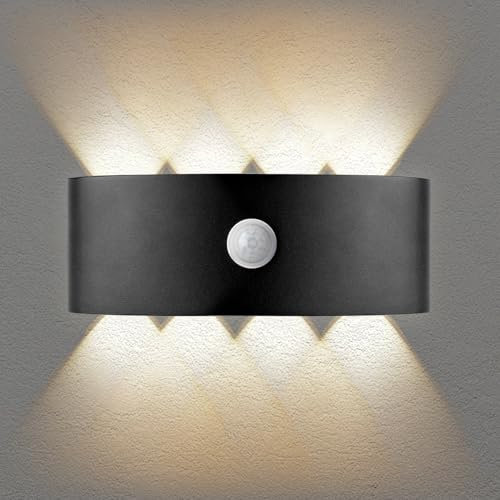 Gebiuhoo Aplique Pared Interior con Sensor de Movimiento 8W LED Lámpara IP66 2800-3200K Luz Interior Dormitorio Ambiente Cálido Mejora el Aspecto de tu Hogar 8*22cm Negra 1 Pieza