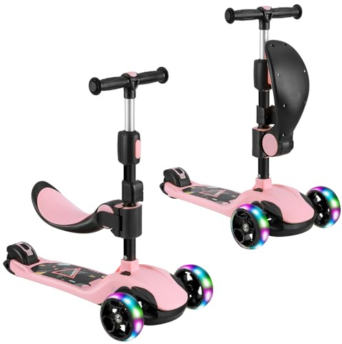 Kinderroller, Roller Kinder mit LED-Rädern, Kinder Scooter mit Stufenlos Einstellbar, Faltbarer Kinderroller ab 3 Jahren, Rosa
