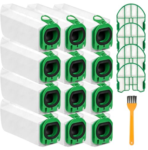 12 Stück Staubsaugerbeutel für Vorwerk Kobold VB100, mit 4 Motorschutzfilter und Reinigungsbürste, Kobold FP100 Premium Filtertüten Ersatz Staubbeutel Kompatibel mit Kobold VB100 Handstaubsauger