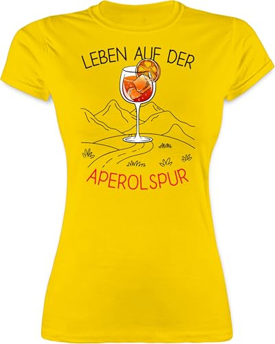 Shirt Damen - Party & Alkohol - Leben auf der Aperolspur | Aperolaf | Aperol Geschenk - L - Gelb - aperol-t-Shirt Partyshirt Sauf mit Tshirt t-Shirt Cocktail lustiges trinkshirt Alki spur